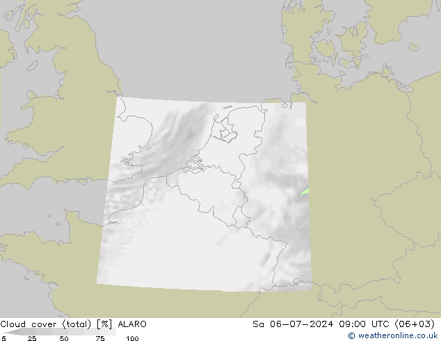 Bewolking (Totaal) ALARO za 06.07.2024 09 UTC