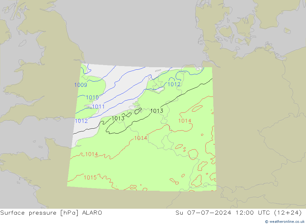 Luchtdruk (Grond) ALARO zo 07.07.2024 12 UTC