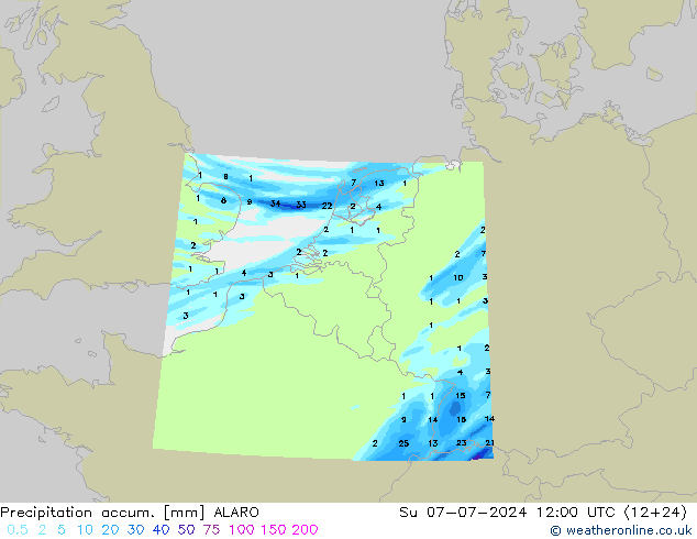 Totale neerslag ALARO zo 07.07.2024 12 UTC
