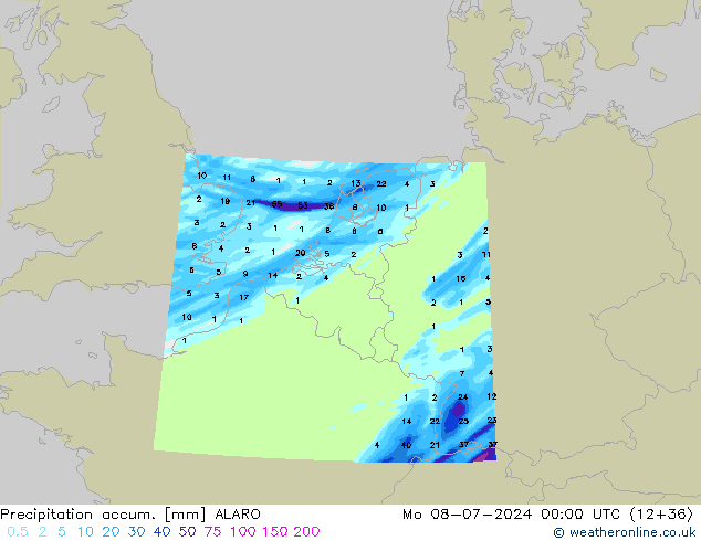 Totale neerslag ALARO ma 08.07.2024 00 UTC
