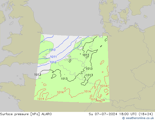 Luchtdruk (Grond) ALARO zo 07.07.2024 18 UTC