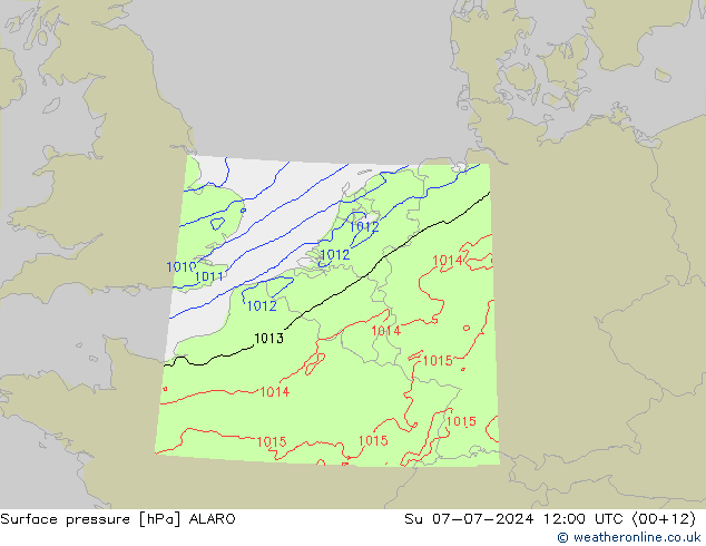 Luchtdruk (Grond) ALARO zo 07.07.2024 12 UTC