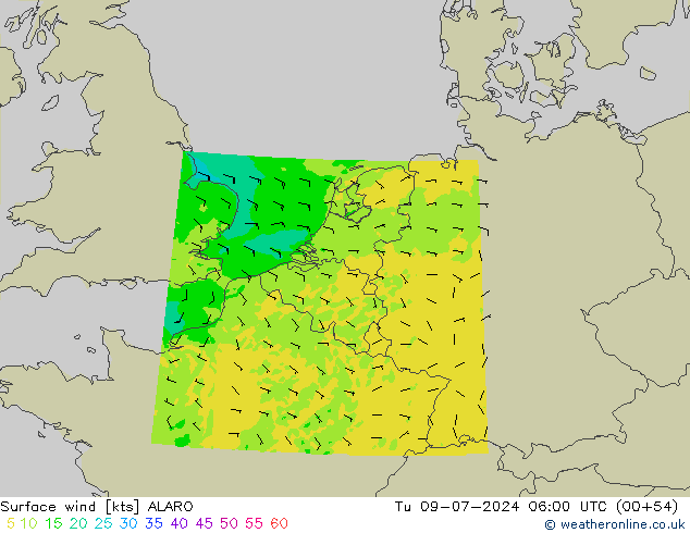风 10 米 ALARO 星期二 09.07.2024 06 UTC