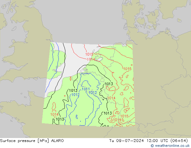 地面气压 ALARO 星期二 09.07.2024 12 UTC