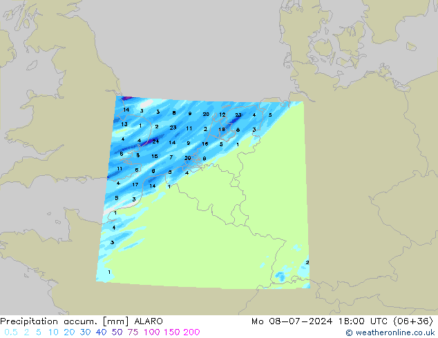 Totale neerslag ALARO ma 08.07.2024 18 UTC