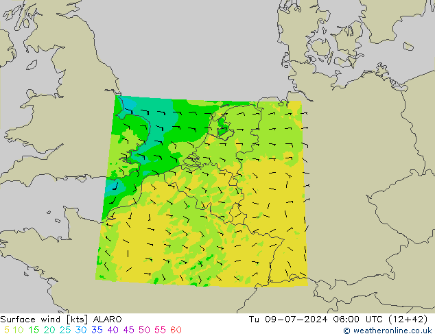 Wind 10 m ALARO di 09.07.2024 06 UTC