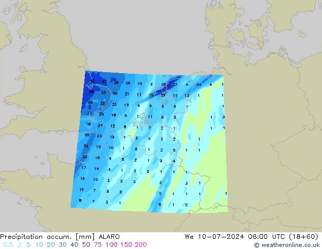 Totale neerslag ALARO wo 10.07.2024 06 UTC