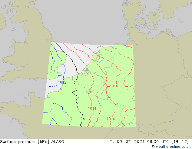 地面气压 ALARO 星期二 09.07.2024 06 UTC