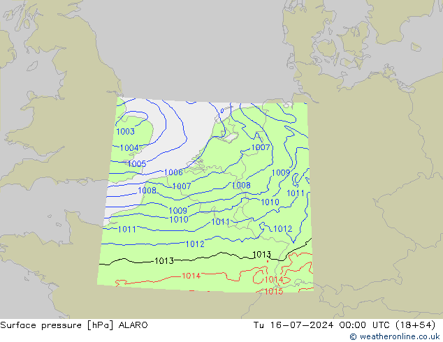 地面气压 ALARO 星期二 16.07.2024 00 UTC