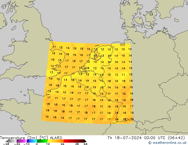 温度图 ALARO 星期四 18.07.2024 00 UTC