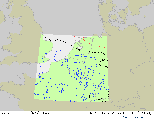 地面气压 ALARO 星期四 01.08.2024 06 UTC