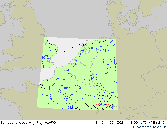地面气压 ALARO 星期四 01.08.2024 18 UTC