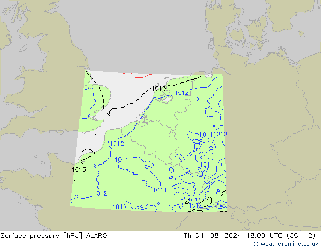 地面气压 ALARO 星期四 01.08.2024 18 UTC