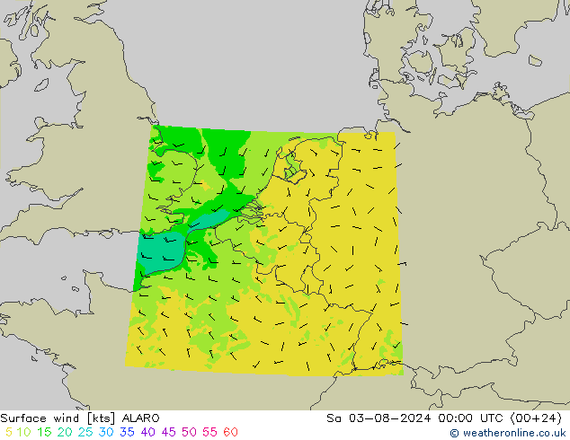 Wind 10 m ALARO za 03.08.2024 00 UTC