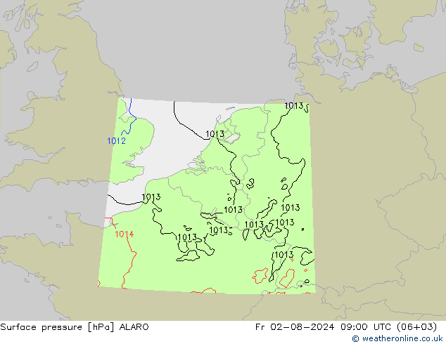 地面气压 ALARO 星期五 02.08.2024 09 UTC