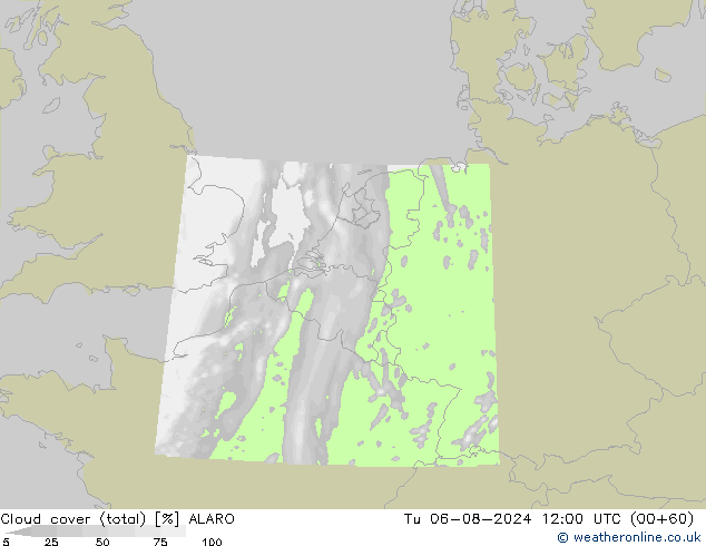 Bewolking (Totaal) ALARO di 06.08.2024 12 UTC