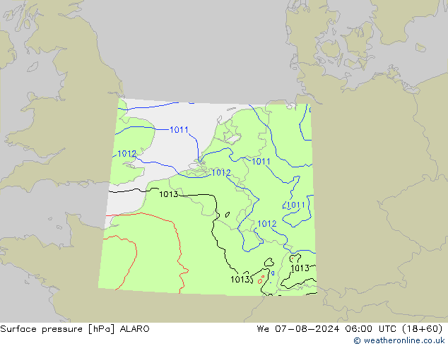 地面气压 ALARO 星期三 07.08.2024 06 UTC