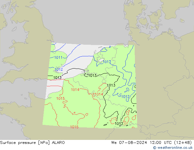 地面气压 ALARO 星期三 07.08.2024 12 UTC