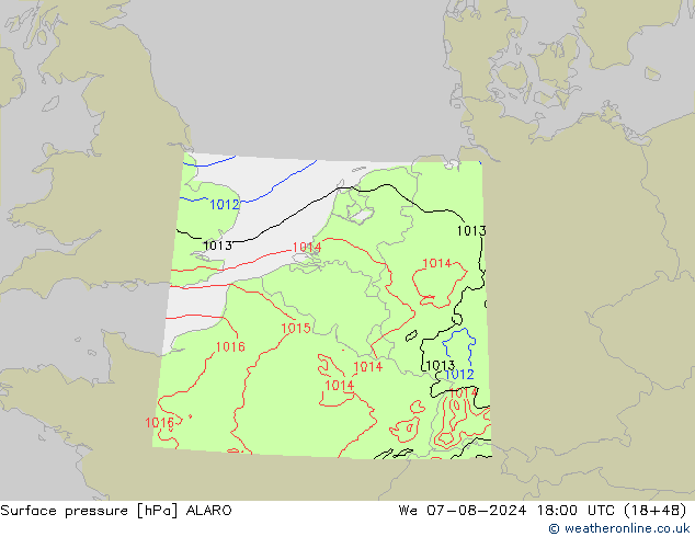 地面气压 ALARO 星期三 07.08.2024 18 UTC