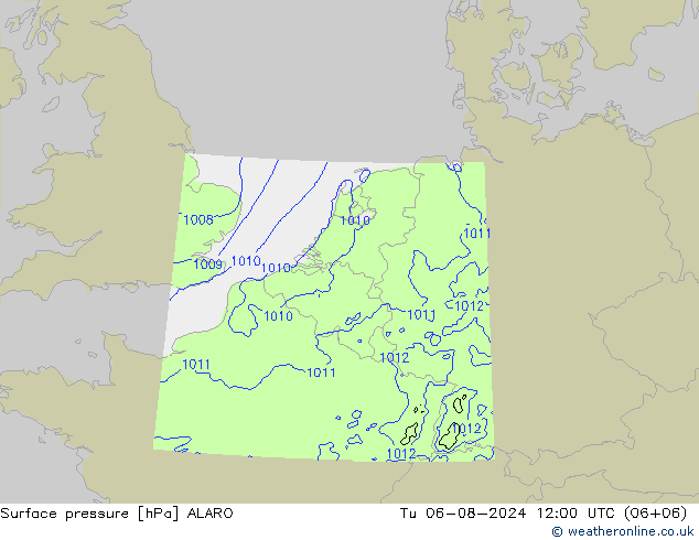 地面气压 ALARO 星期二 06.08.2024 12 UTC