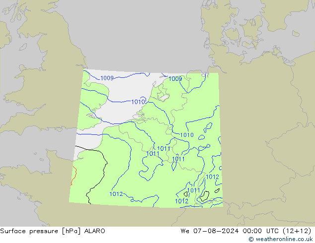 Luchtdruk (Grond) ALARO wo 07.08.2024 00 UTC