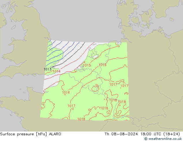 地面气压 ALARO 星期四 08.08.2024 18 UTC