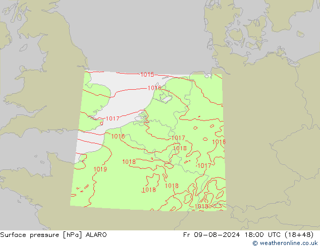 Luchtdruk (Grond) ALARO vr 09.08.2024 18 UTC