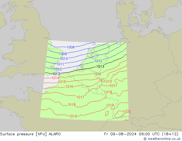 地面气压 ALARO 星期五 09.08.2024 06 UTC