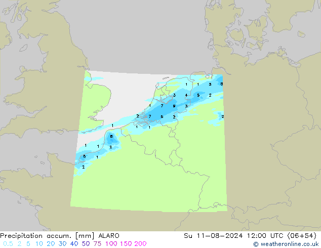 Totale neerslag ALARO zo 11.08.2024 12 UTC