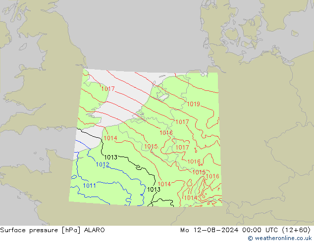 地面气压 ALARO 星期一 12.08.2024 00 UTC