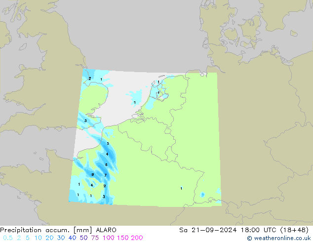 Precipitation accum. ALARO So 21.09.2024 18 UTC