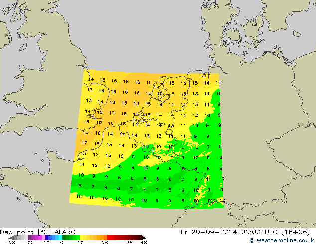 Dew point ALARO Fr 20.09.2024 00 UTC