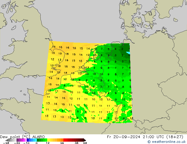 Dew point ALARO Fr 20.09.2024 21 UTC