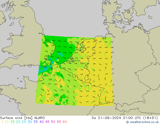 Viento 10 m ALARO sáb 21.09.2024 21 UTC