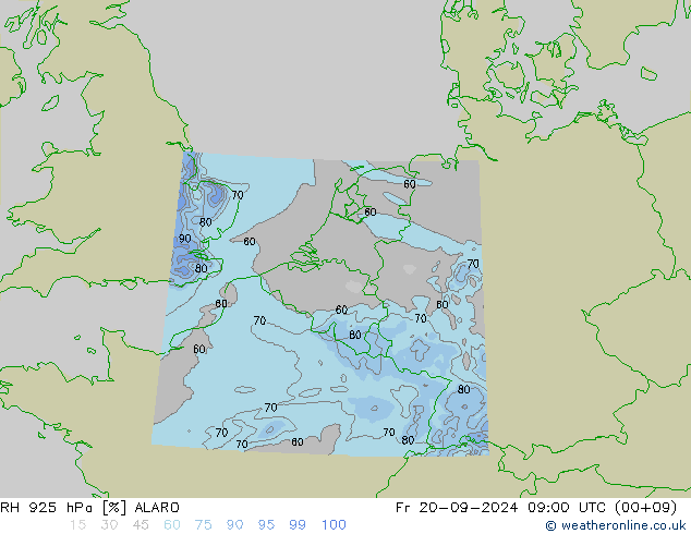 RH 925 hPa ALARO Fr 20.09.2024 09 UTC