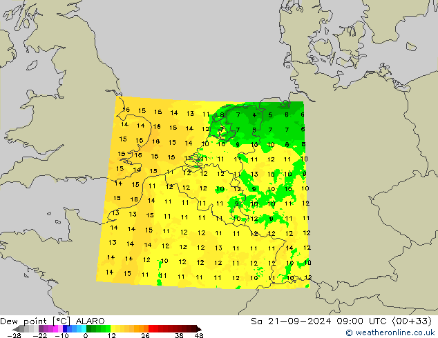 Dew point ALARO Sa 21.09.2024 09 UTC