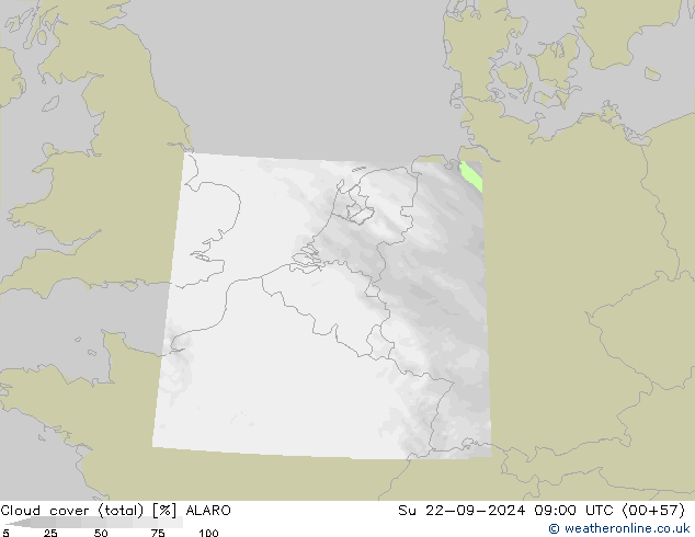 Cloud cover (total) ALARO Su 22.09.2024 09 UTC