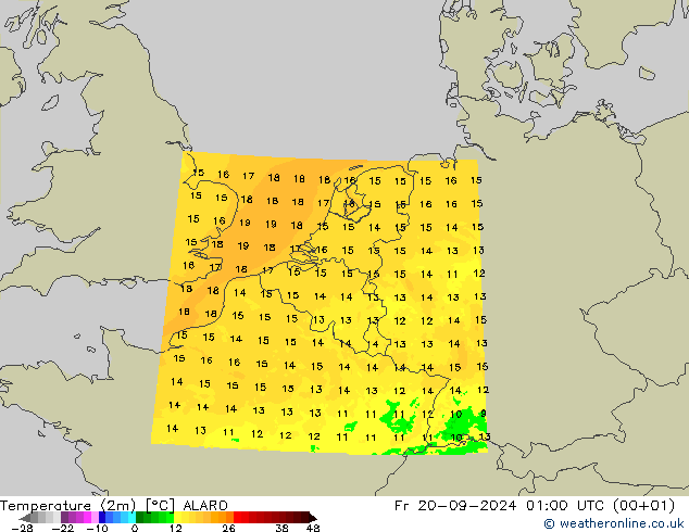 Temperatura (2m) ALARO Sex 20.09.2024 01 UTC