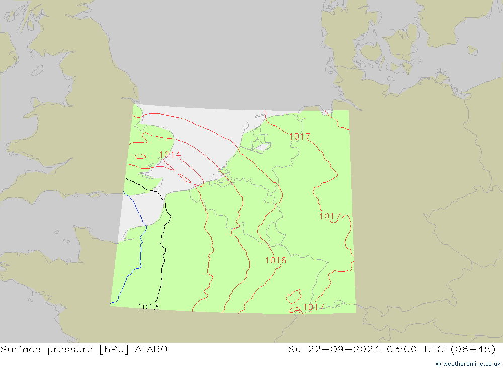 Presión superficial ALARO dom 22.09.2024 03 UTC