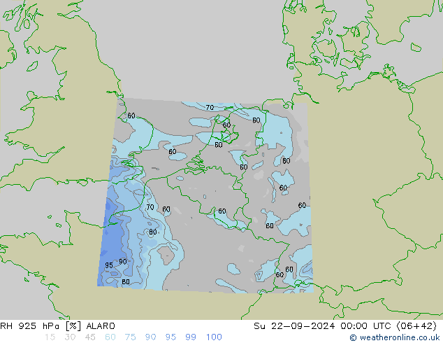 RH 925 hPa ALARO nie. 22.09.2024 00 UTC