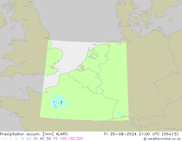 Precipitation accum. ALARO пт 20.09.2024 21 UTC