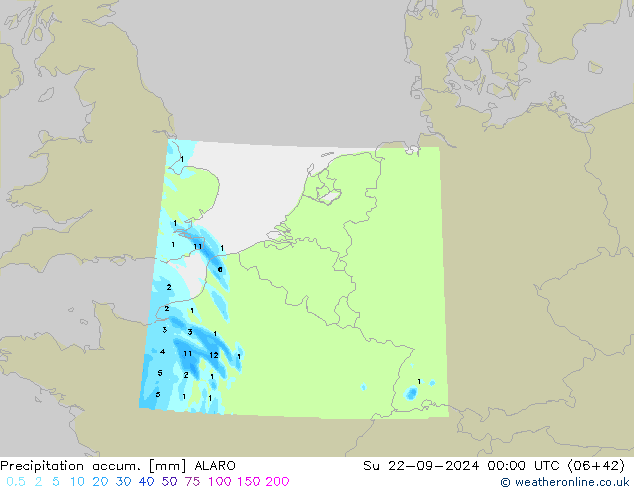 Precipitation accum. ALARO Su 22.09.2024 00 UTC