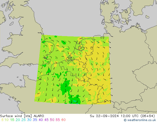 Surface wind ALARO Su 22.09.2024 12 UTC