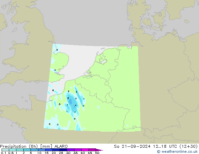 Totale neerslag (6h) ALARO za 21.09.2024 18 UTC