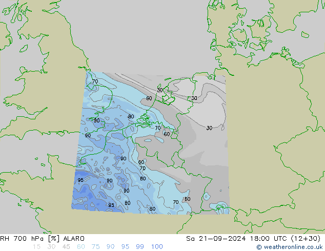 RH 700 гПа ALARO сб 21.09.2024 18 UTC