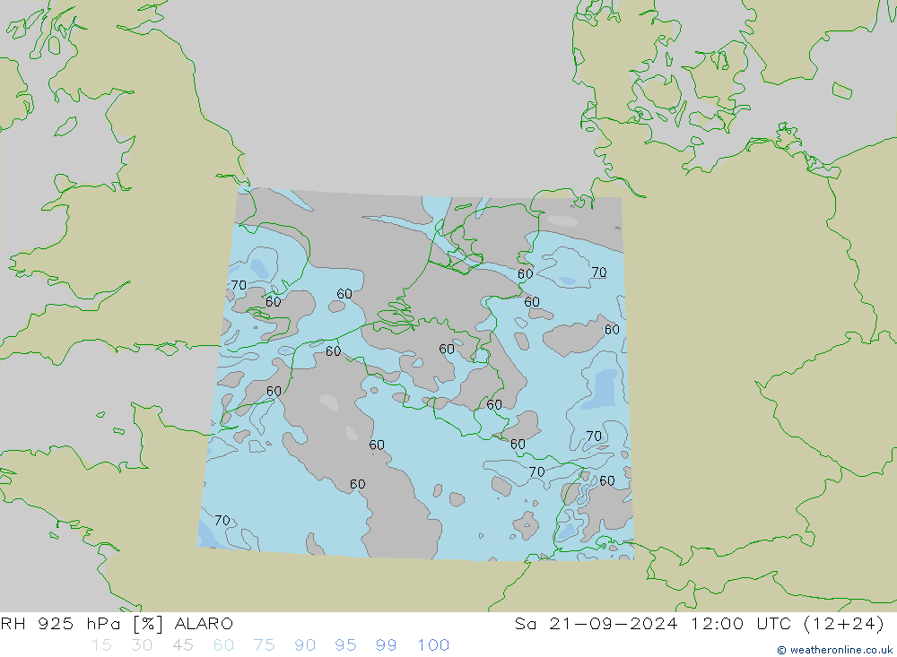 RH 925 hPa ALARO sab 21.09.2024 12 UTC