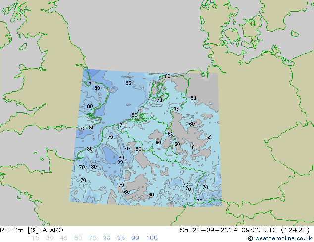 RH 2m ALARO Sa 21.09.2024 09 UTC