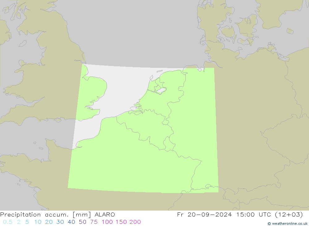 Precipitation accum. ALARO 星期五 20.09.2024 15 UTC