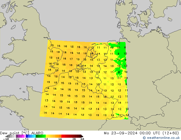 Dew point ALARO Mo 23.09.2024 00 UTC