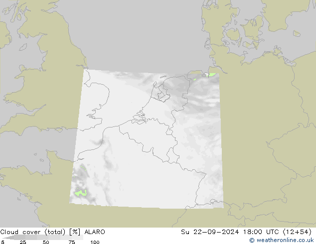 Cloud cover (total) ALARO Su 22.09.2024 18 UTC